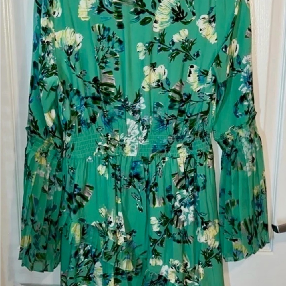 Belldini Teal Floral Long Sleeve Dress - Medium - Picture 7 of 10